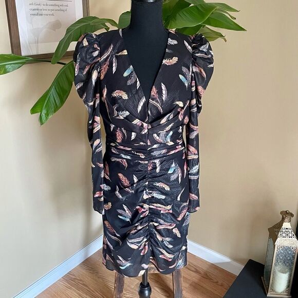 𝅺Rachel Zoe Sloane Feather Print Dress Size 6 - Picture 2 of 16